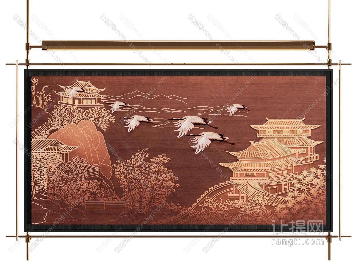 新中式装饰画仙鹤画金属框挂画国画