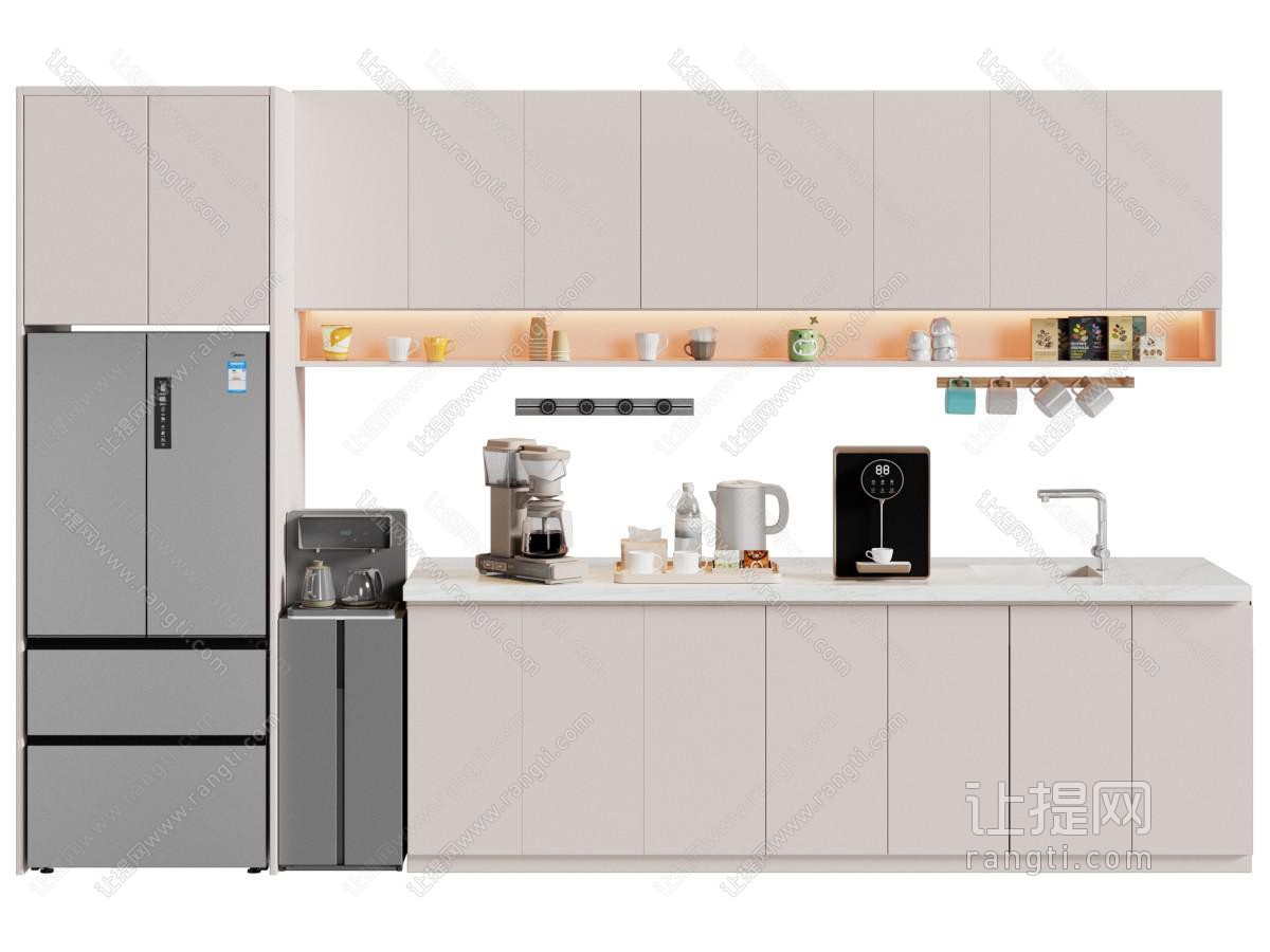 奶油风办公茶水间 茶吧机轨道插座