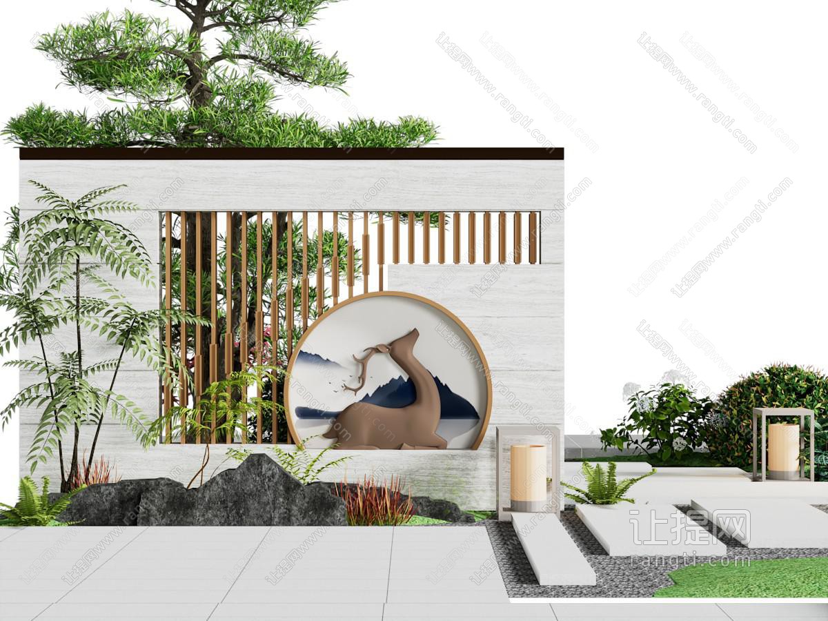 新中式庭院景墙 背景围墙 园艺小品