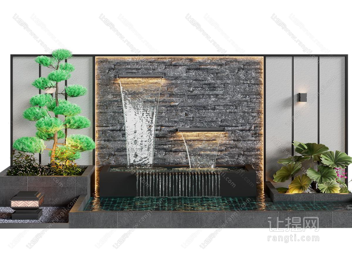 新中式庭院水景 花草景观园艺小品