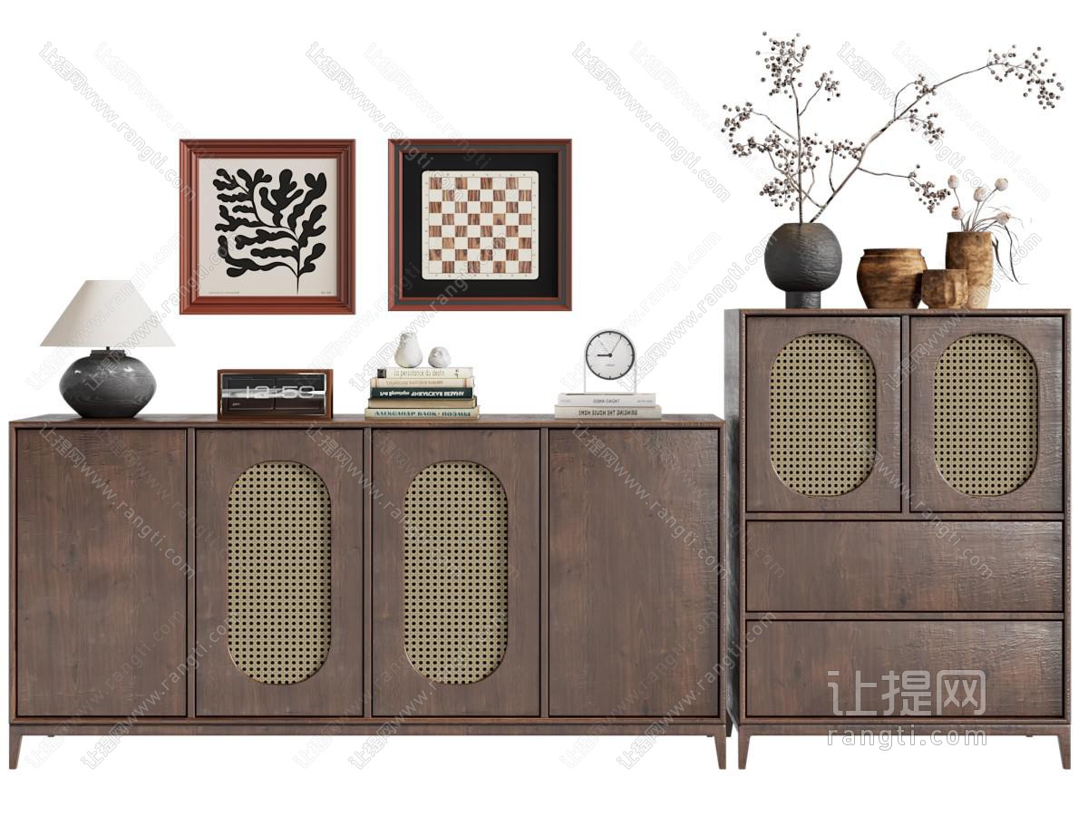 侘寂中古风藤编边柜玄关柜