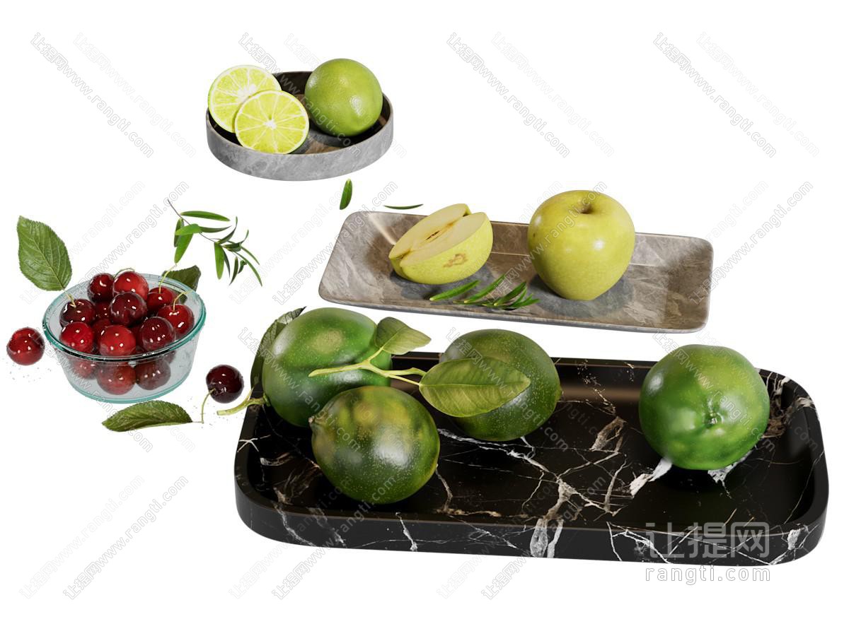 水果摆件 果盘 樱桃 柠檬