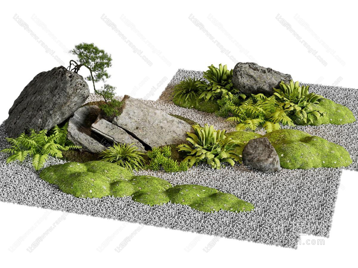 新中式假山 石头 花草植物景观园艺小品