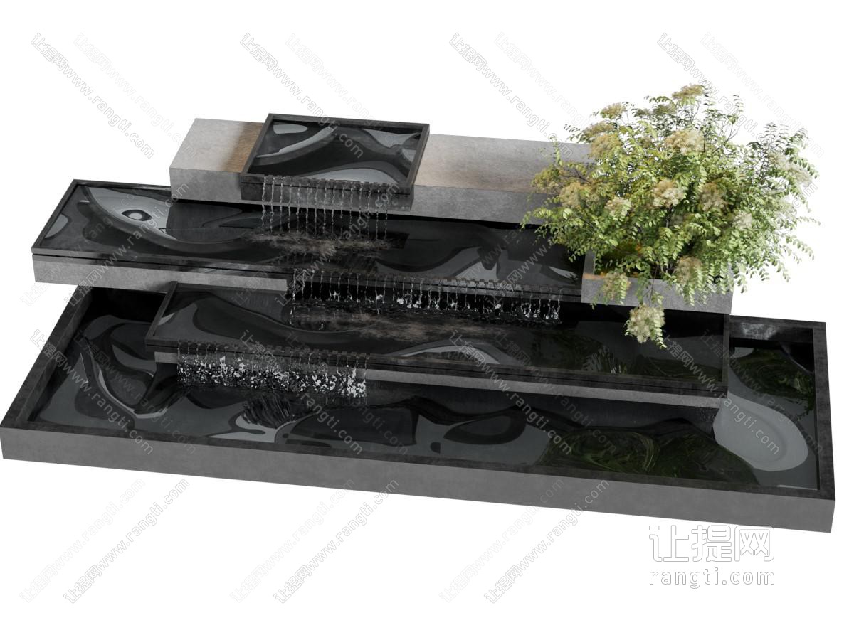 现代瀑布流水 园艺小品