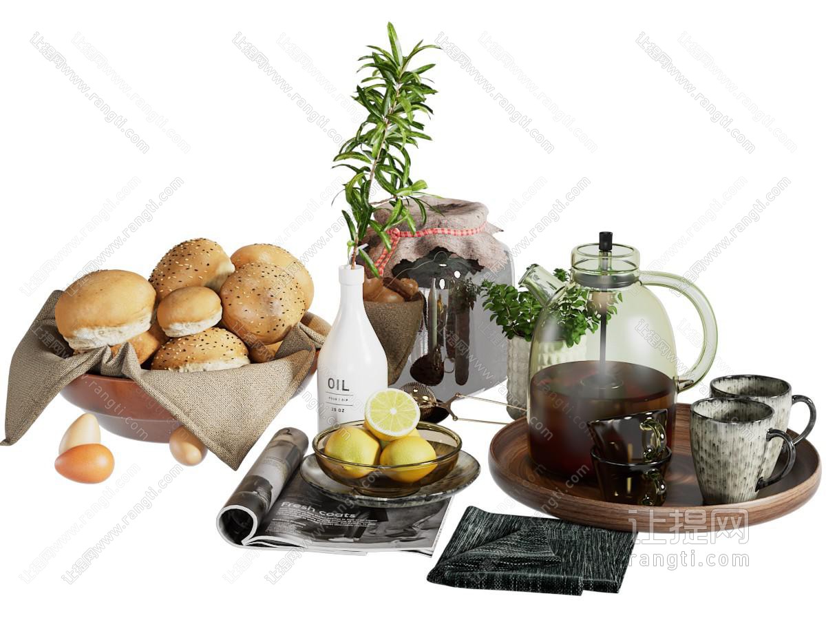 现代食物 茶水 装饰品摆件组合