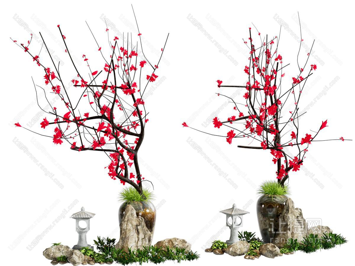 新中式花草景观园艺小品