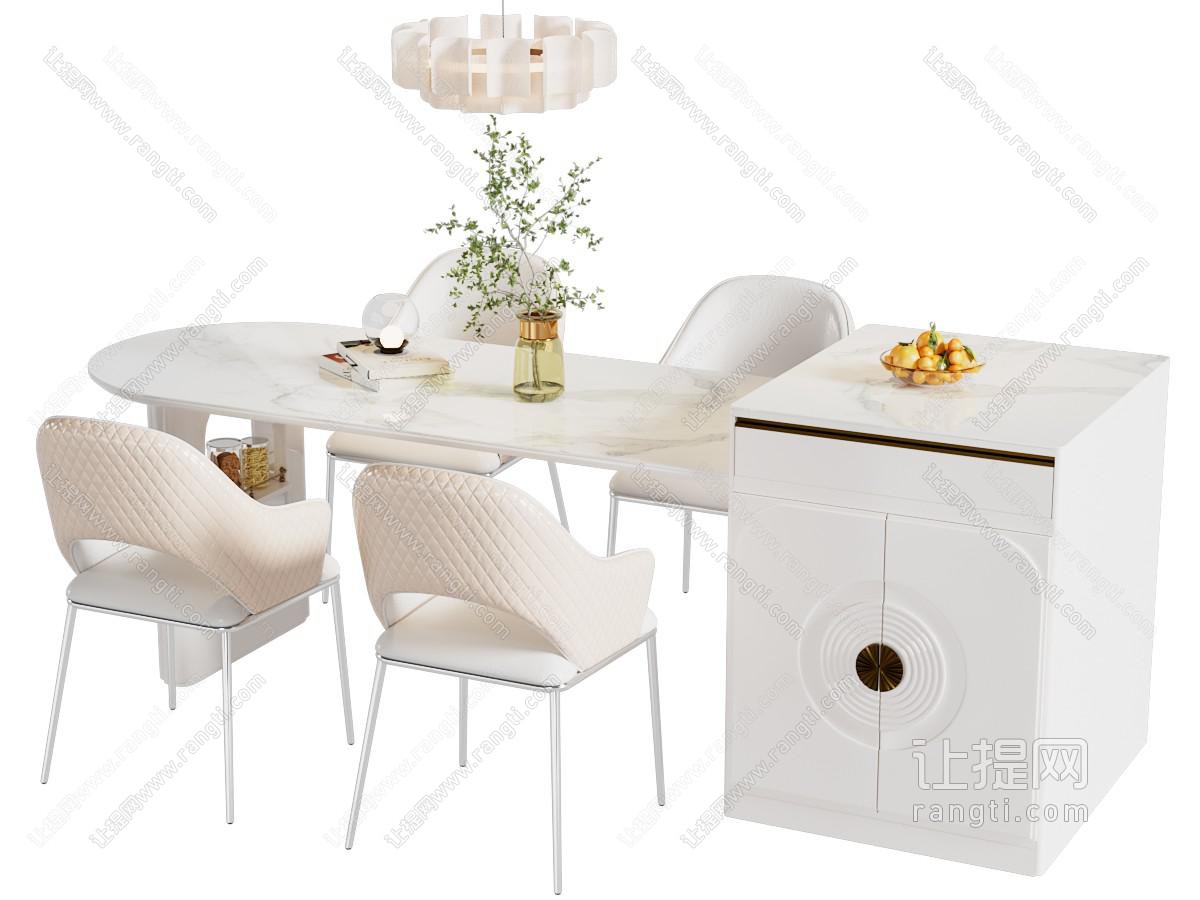 奶油风餐桌椅 岛台餐桌