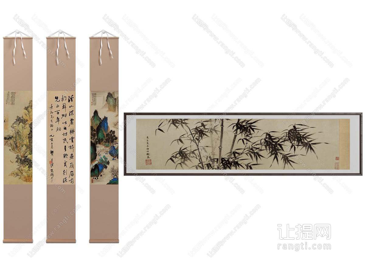 新中式挂画 长条挂画 国画 走道挂画