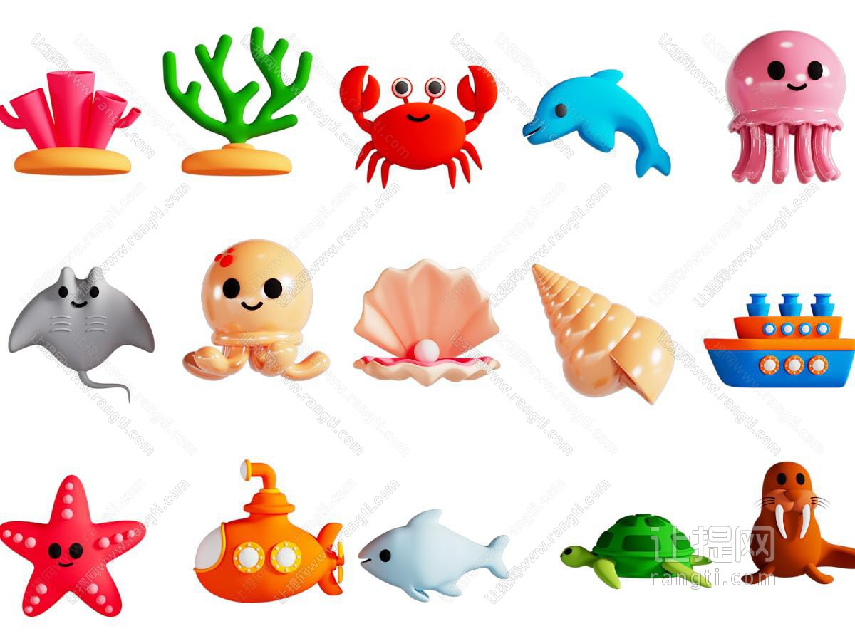 卡通海洋生物 打印单品 珊瑚 螃蟹 贝克珍珠 潜水艇 海