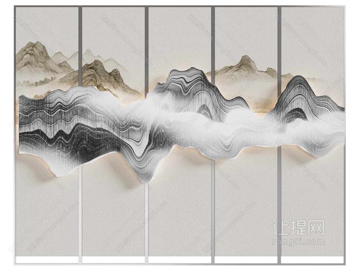 新中式背景墙 山水背景墙