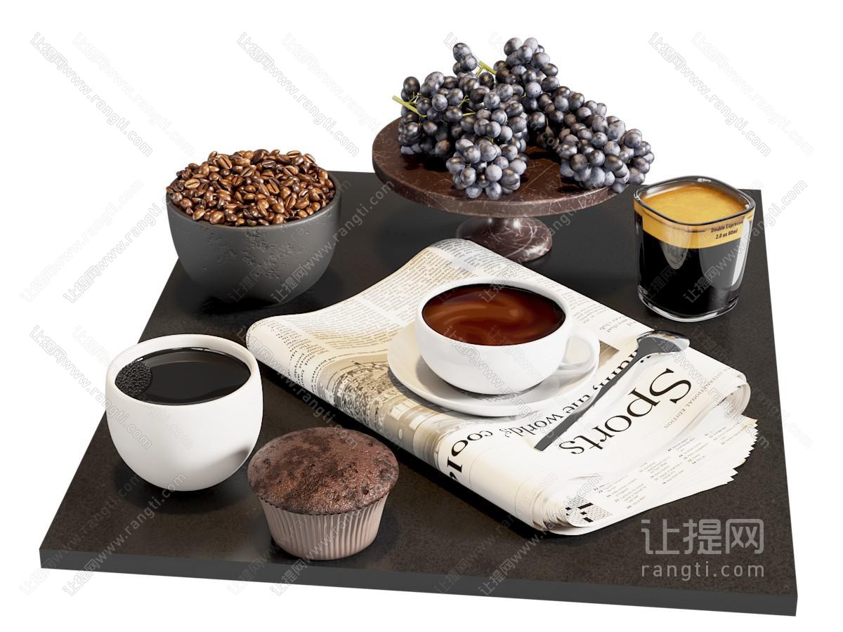 下午茶 咖啡 水果 咖啡豆 甜点 报纸