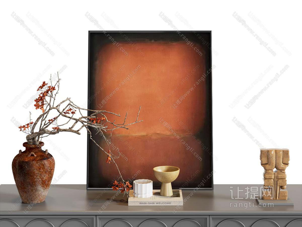 中古风侘寂装饰品摆件组合 花瓶 挂画
