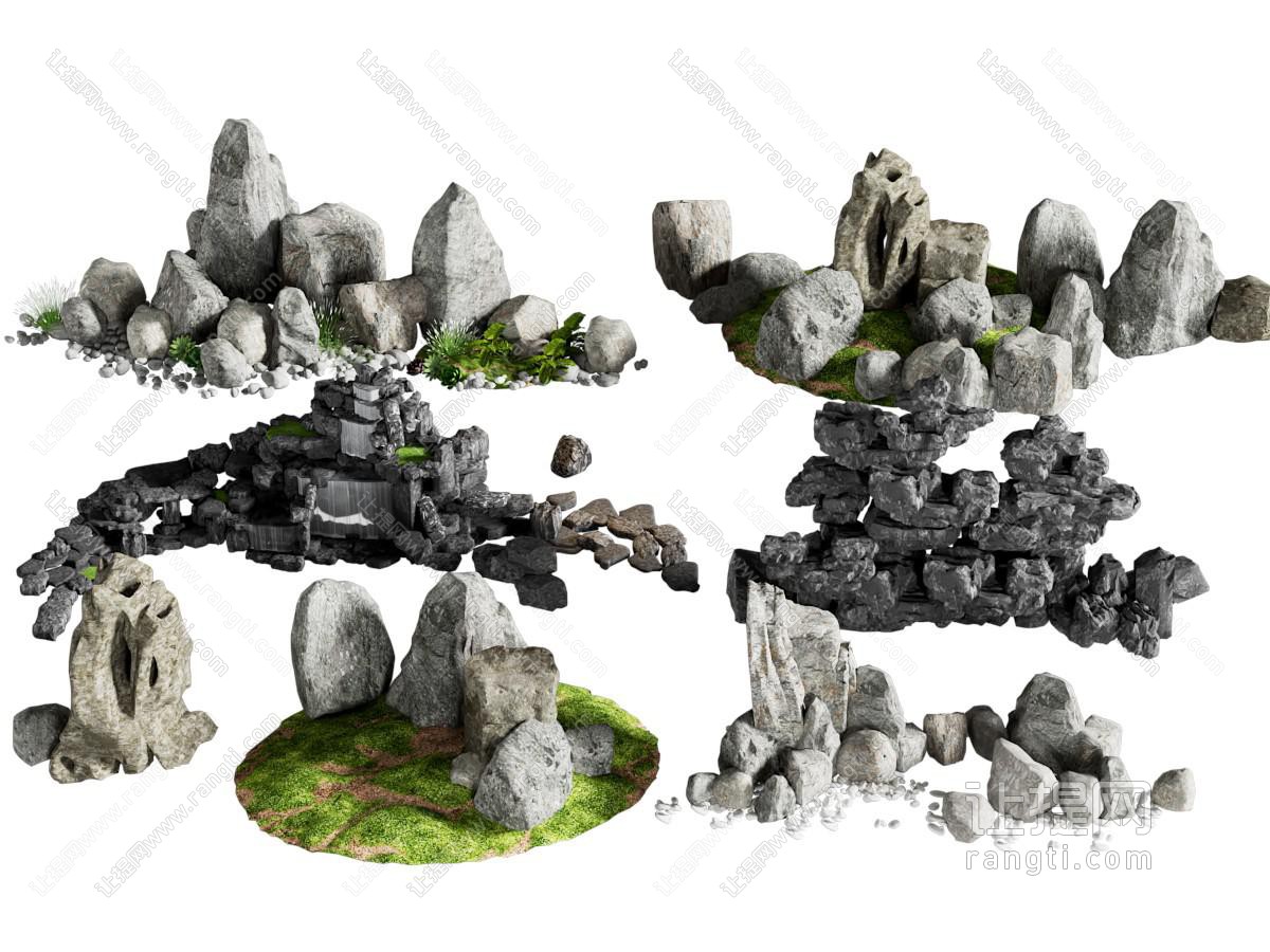 现代假山石头 景观小品 假山跌水 景观石头