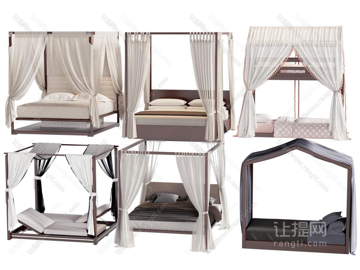 新中式帷幔床 布幔双人床