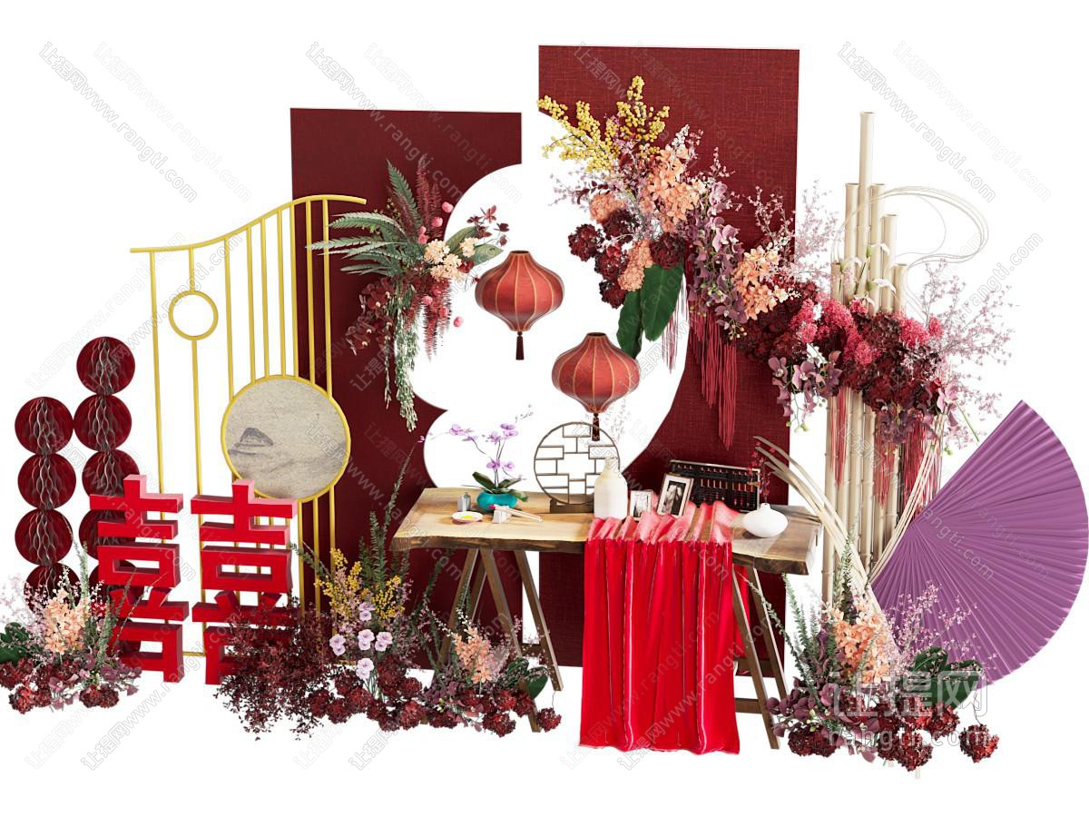中式美陈 婚礼美陈 花艺美陈 订婚宴美陈 婚礼小景