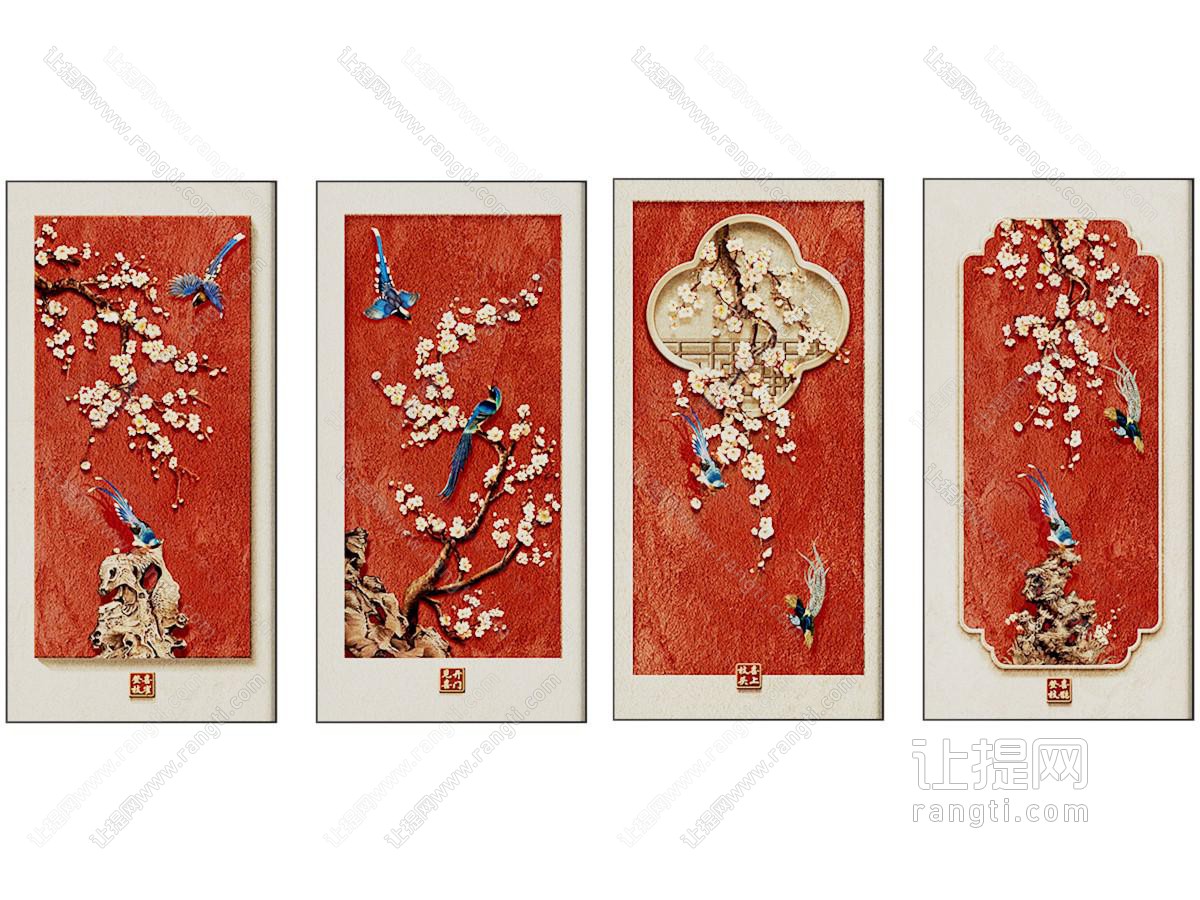 中式花鸟挂画 玄关画