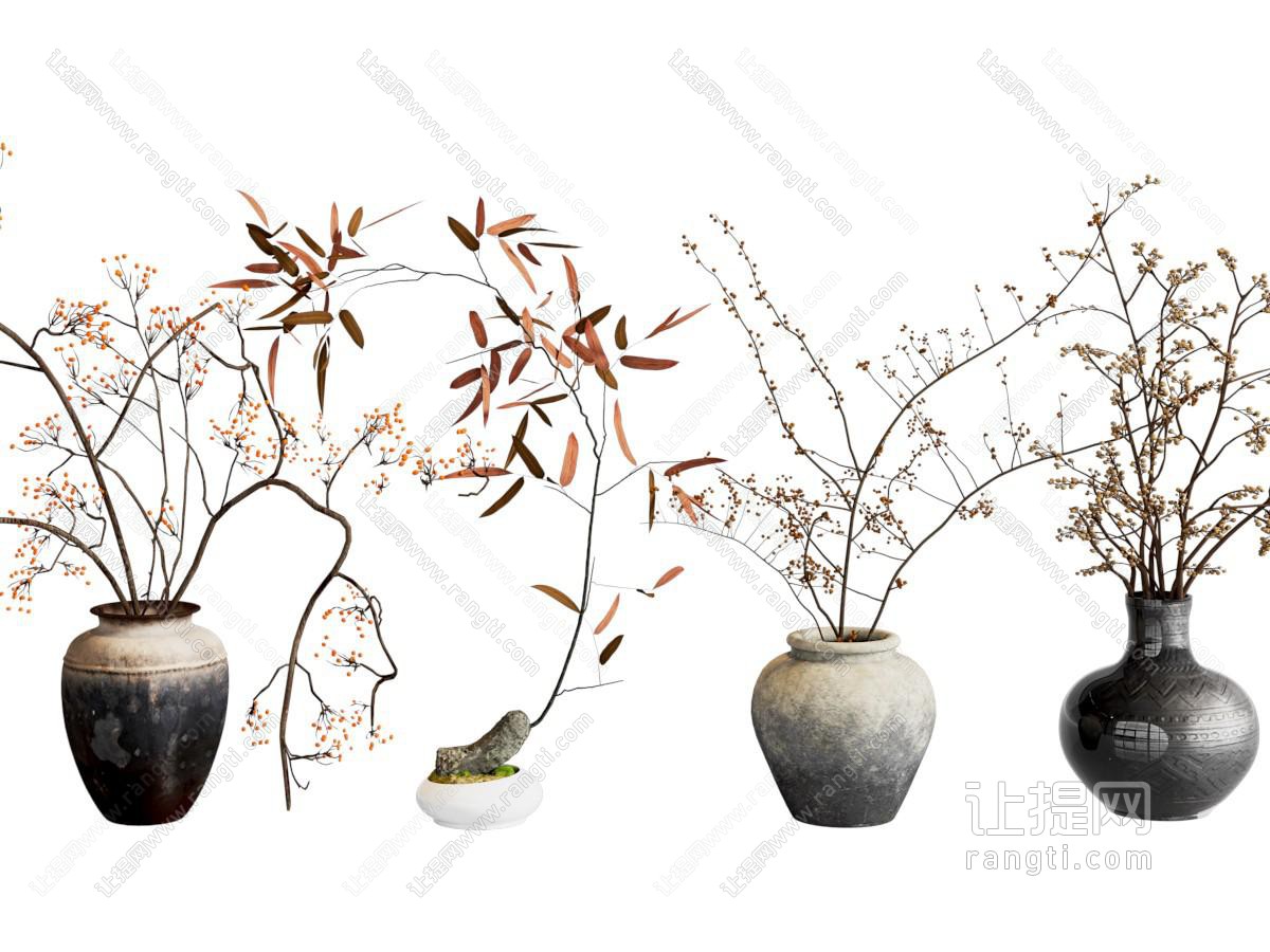 侘寂中古花艺 干枝花艺 陶罐花艺 花瓶花艺 花艺摆件 盆栽