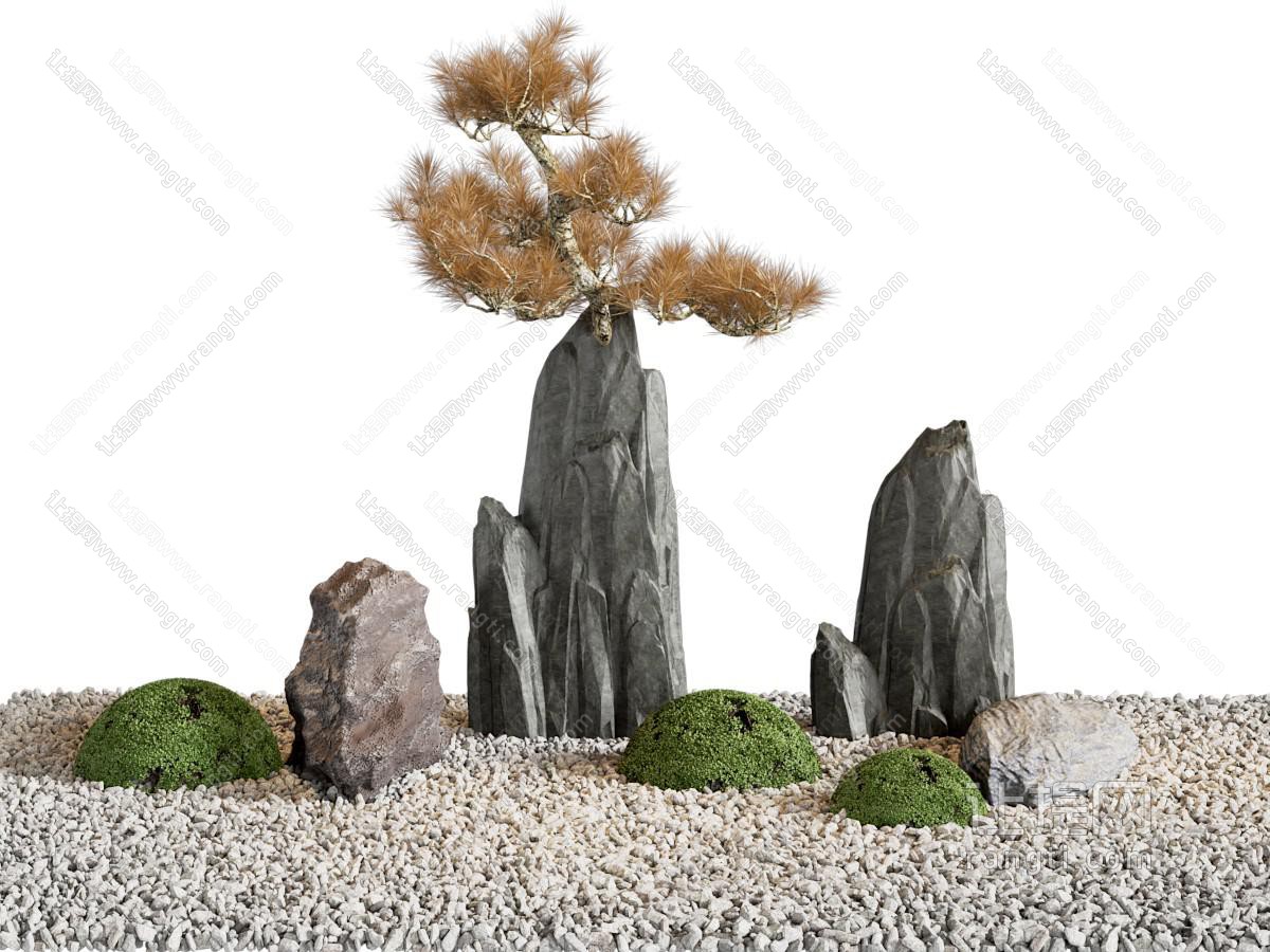 新中式假山 石头 松树景观园艺小品