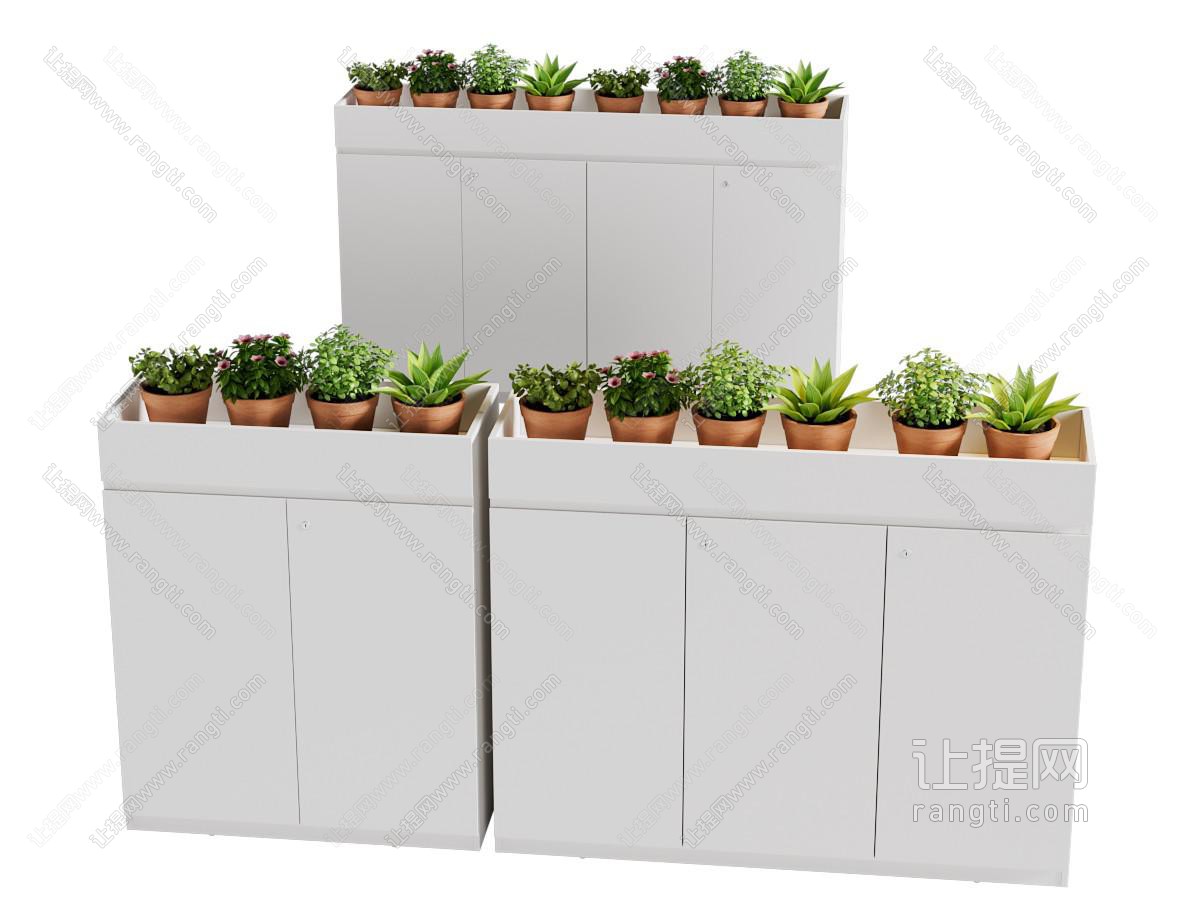 现代带绿植花槽的储物柜 花槽柜