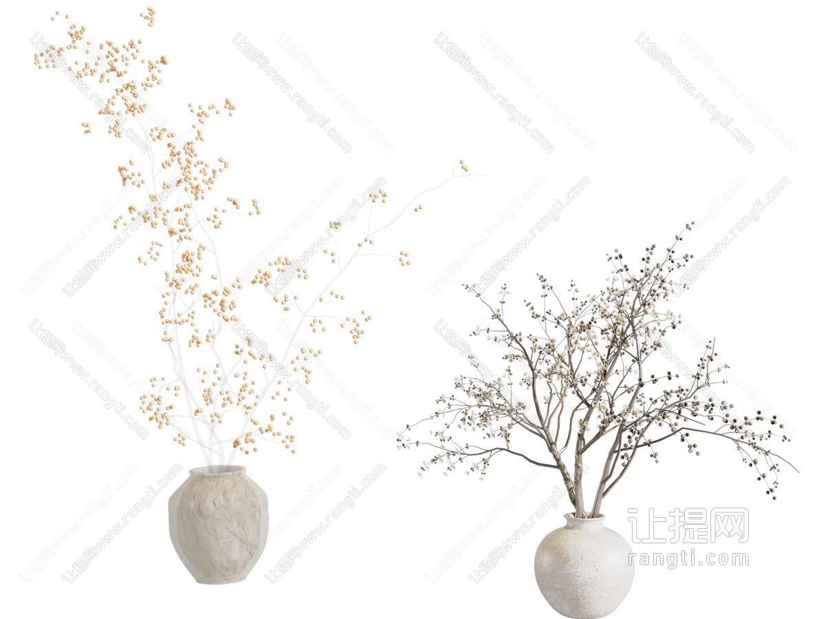 现代中古罐子 枯枝摆件 陶罐摆件