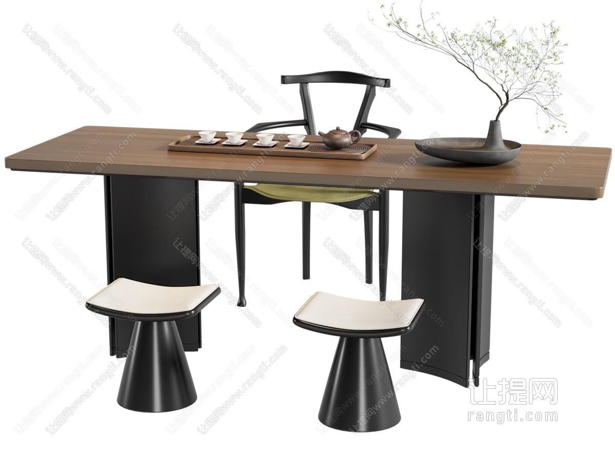 现代茶桌椅 茶桌 茶具 凳子