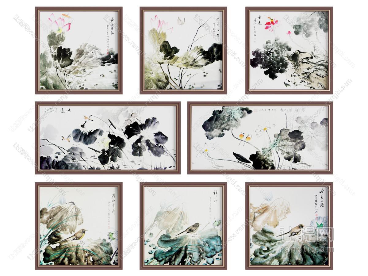 新中式荷花装饰画