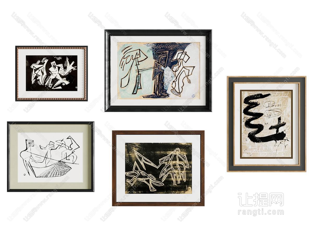 北欧中古挂画 抽象挂画 复古挂画 挂画组合