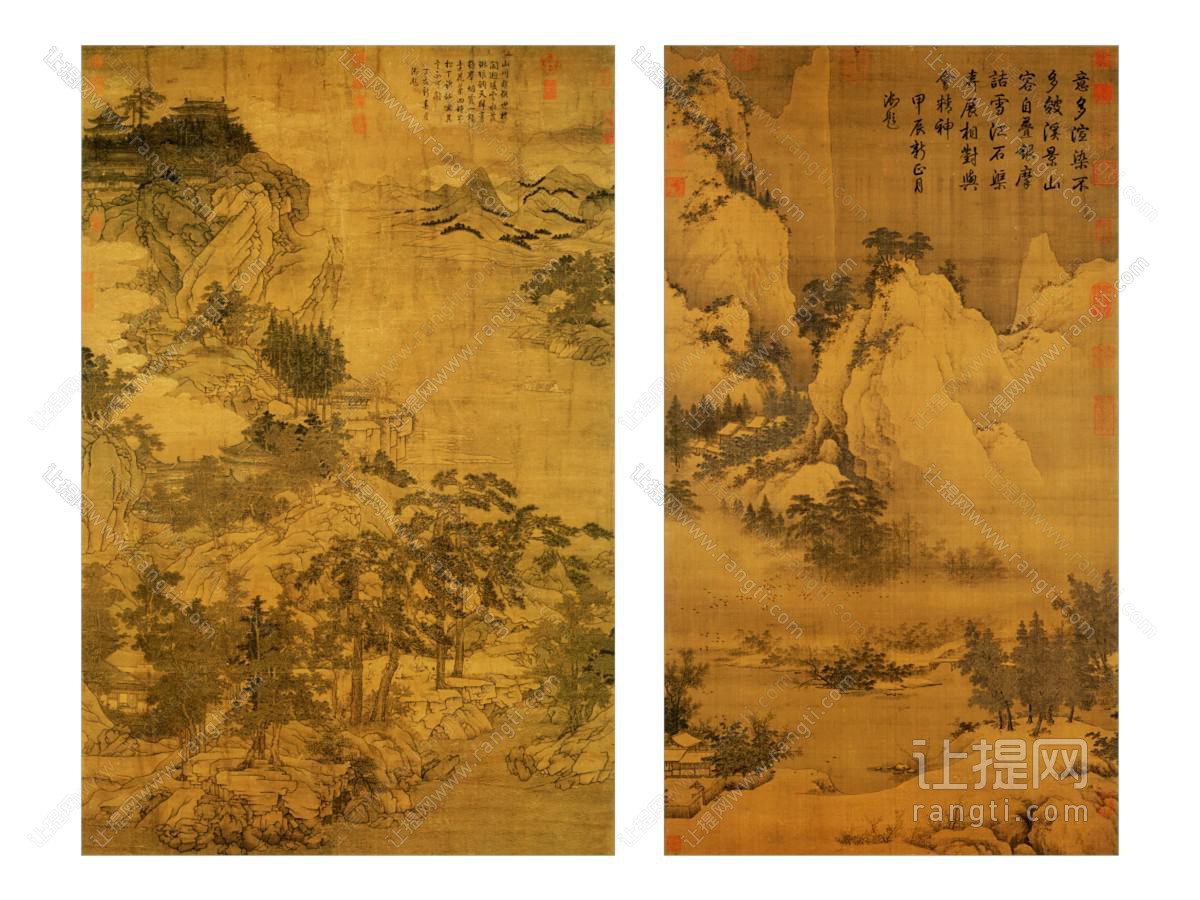 中式双拼挂画