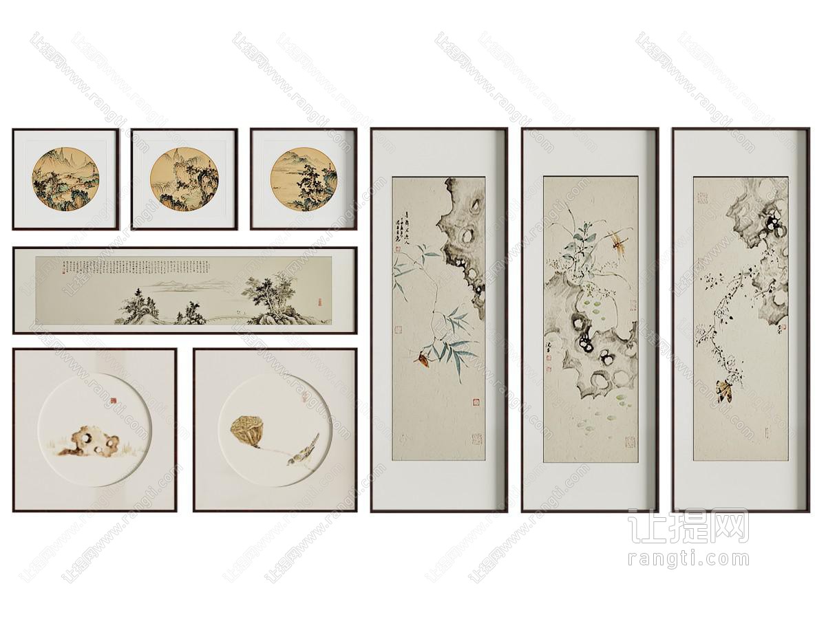 新中式挂画 山水画 花鸟国画 圆形挂画 挂画 办公室挂