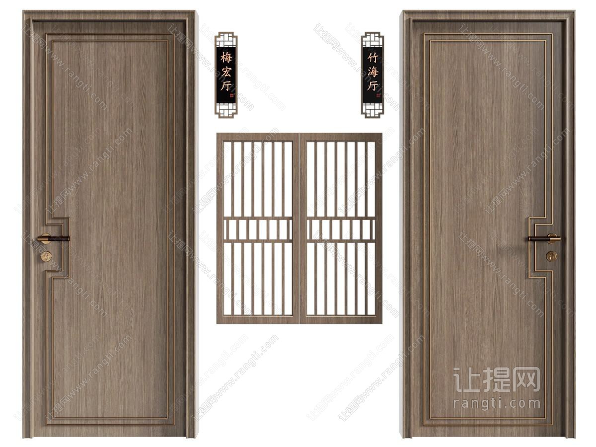 中式包间平开门 酒店实木单开门 格栅窗包间包厢门牌
