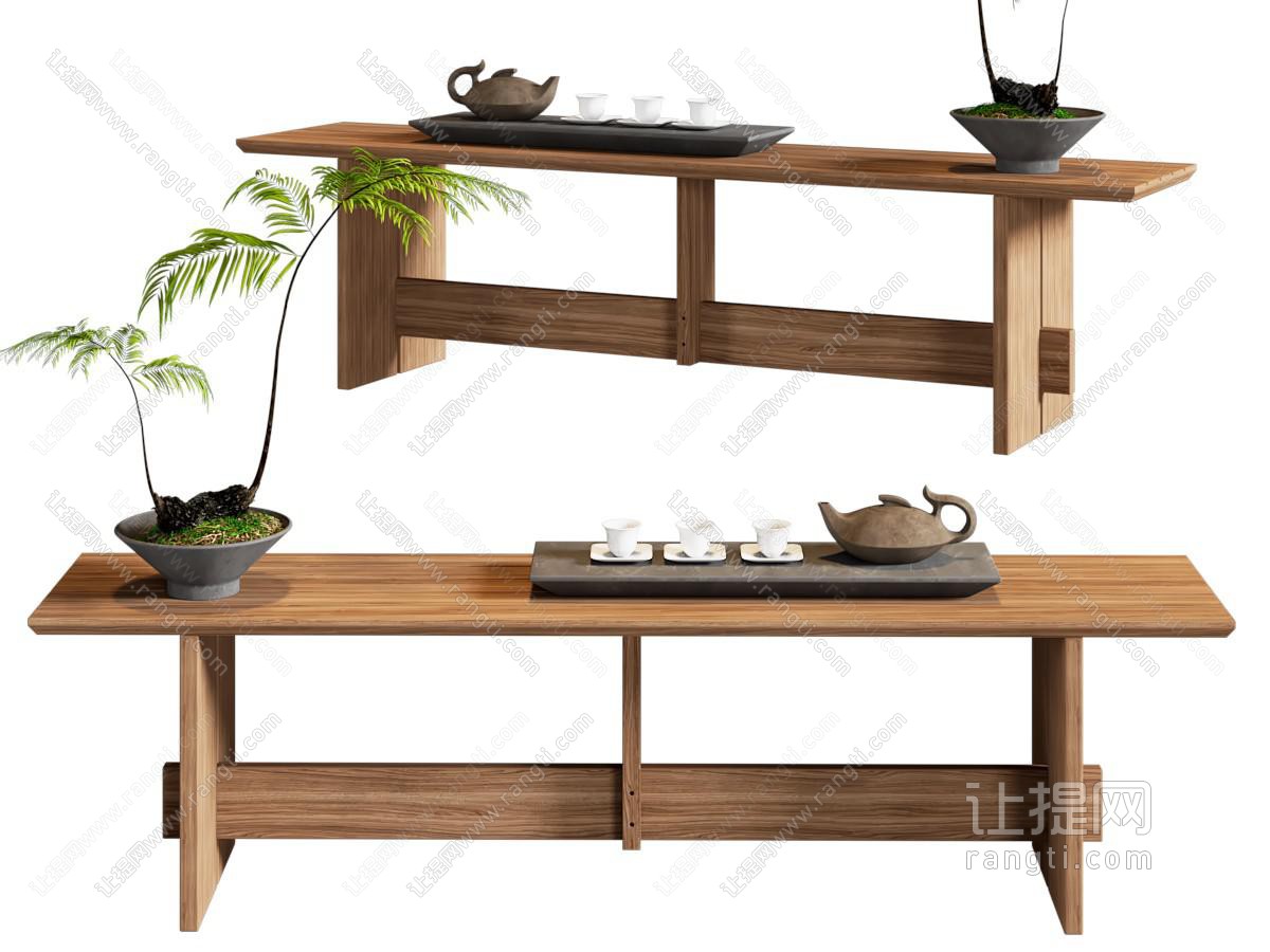 现代中古风胡桃木长条凳