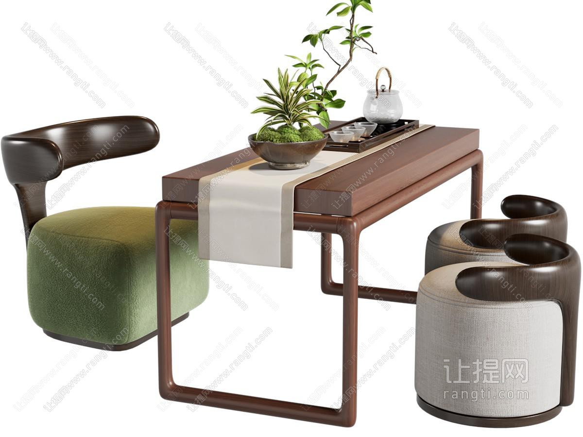 新中式茶桌椅 凳子 茶具