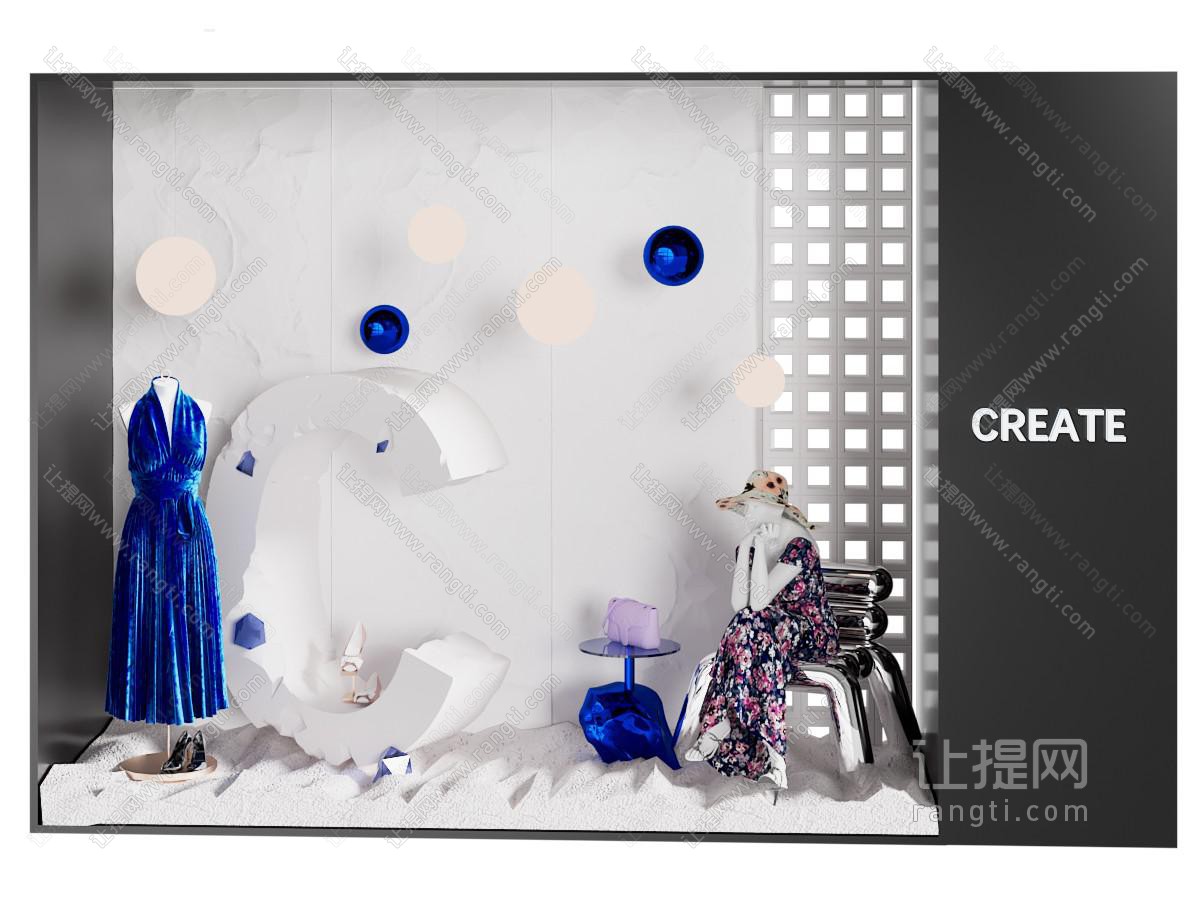 美陈橱窗 现代服装店橱窗 鞋包店橱窗