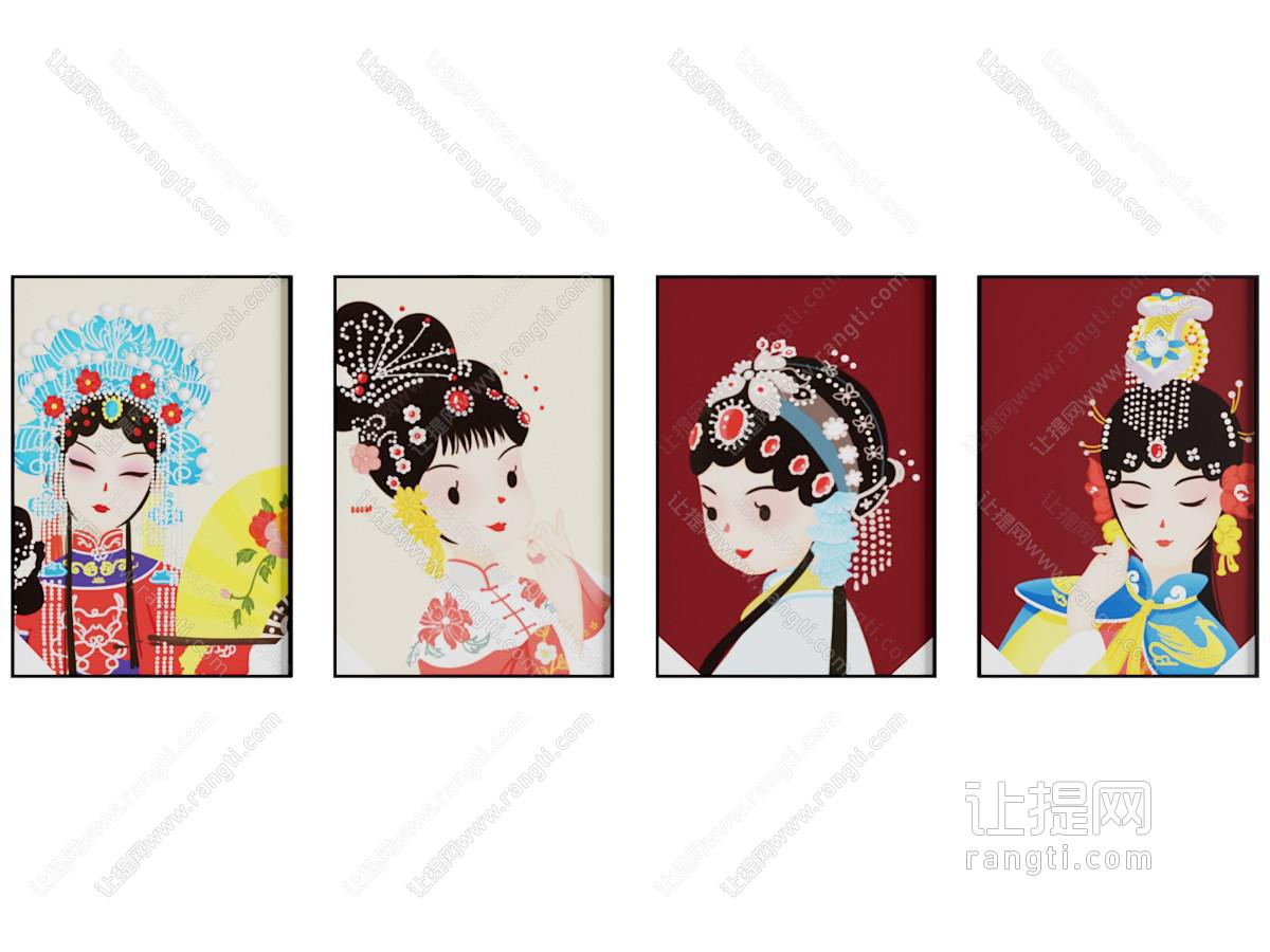 中式戏曲文化墙 墙面装饰 挂画 标语 展示墙