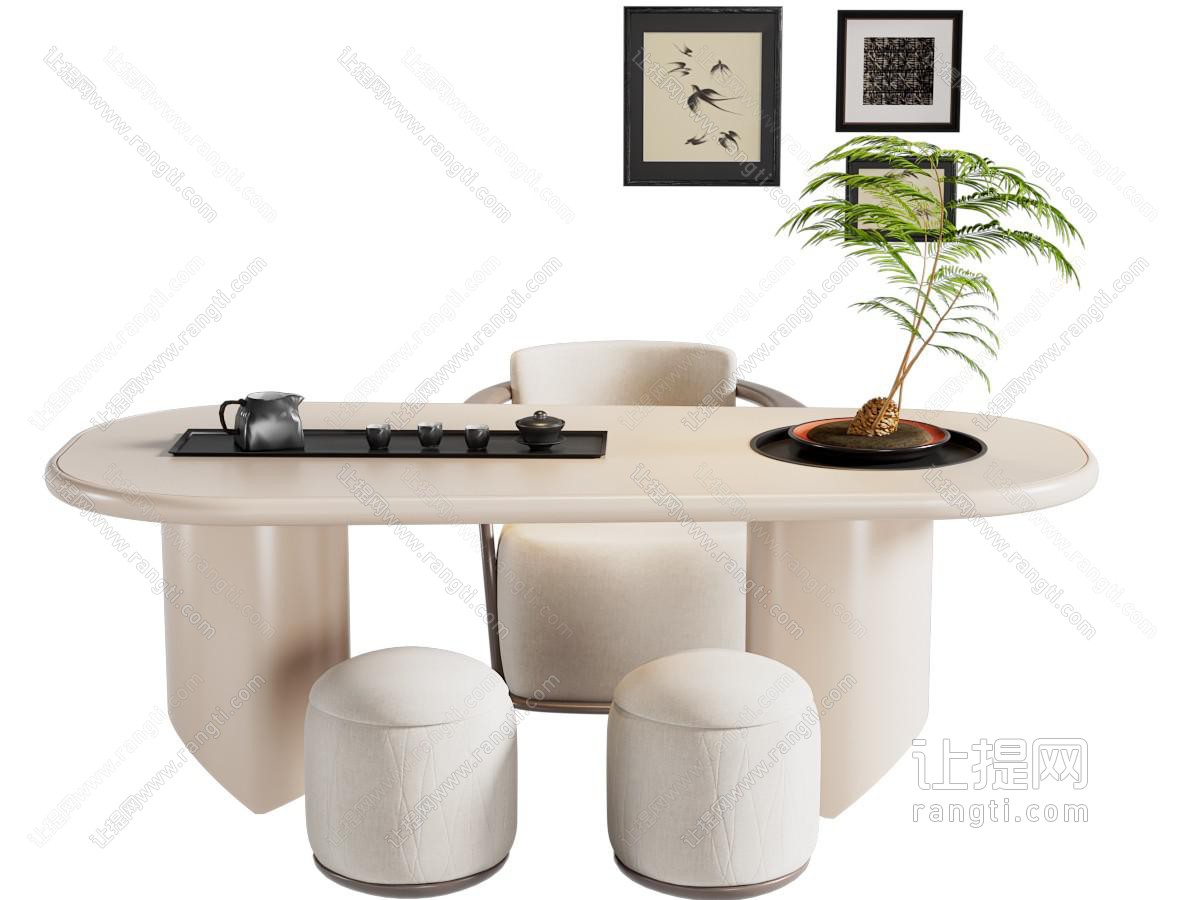 现代茶桌椅 茶桌 茶具 凳子