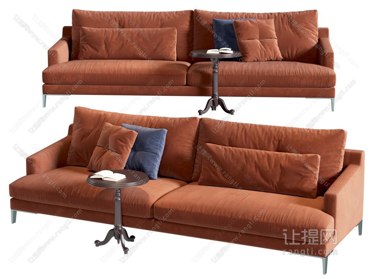 中古美式多人沙发 边几
