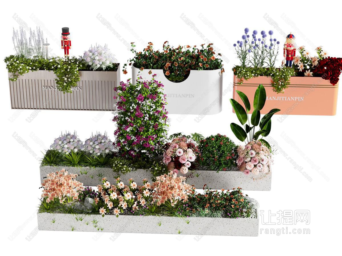 现代花池 花箱 花坛 花草 植物堆 花池