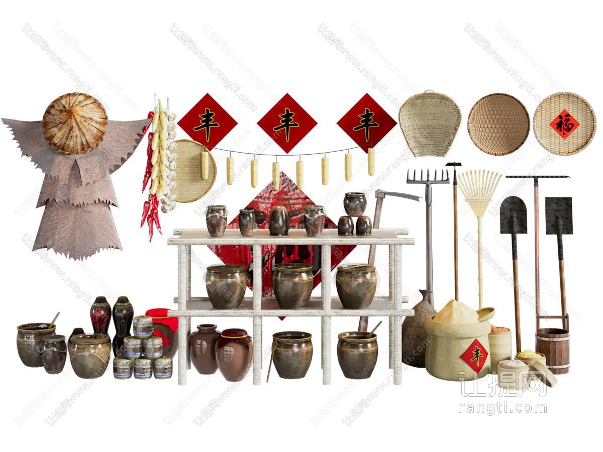 中式农产品 小品 摆件组合