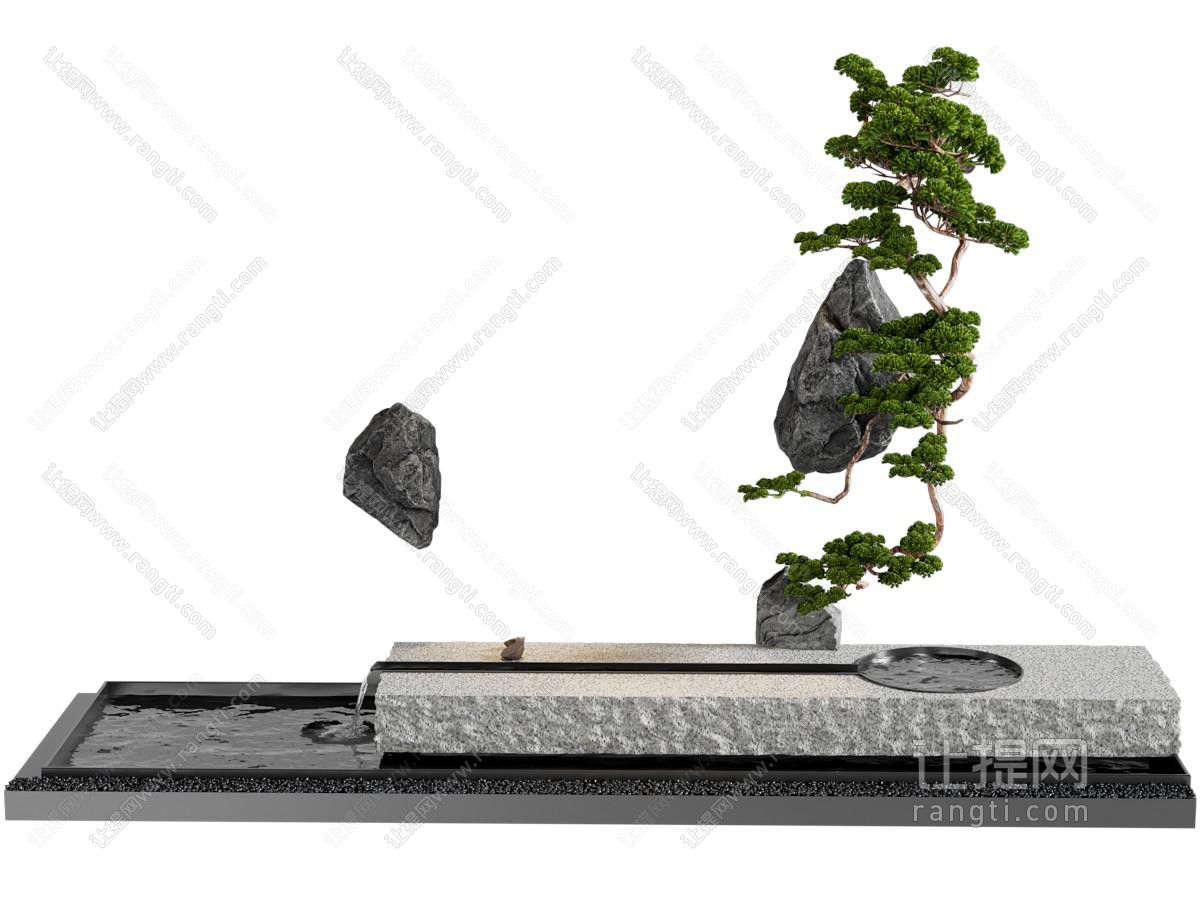 现代新中式假山水景