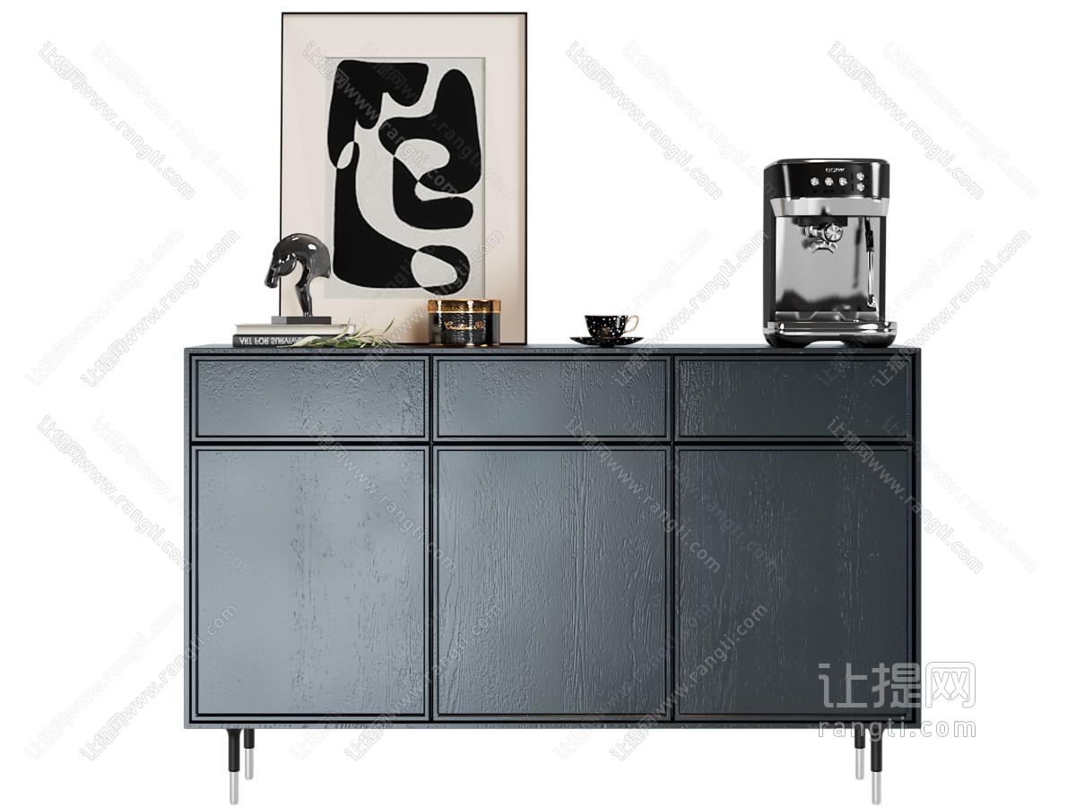 意式风格玄关边柜 端景柜 装饰品摆件 装饰画 咖啡机
