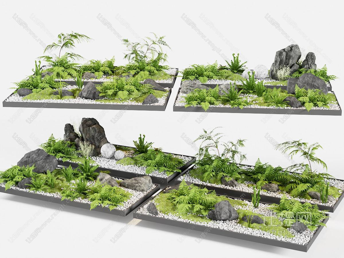 新中式景观石头绿植小品