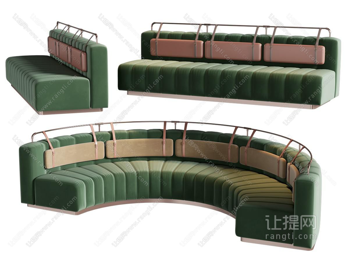 现代中古风多人沙发