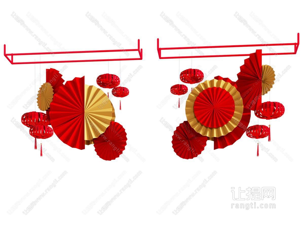 现代新年纸扇灯笼吊挂