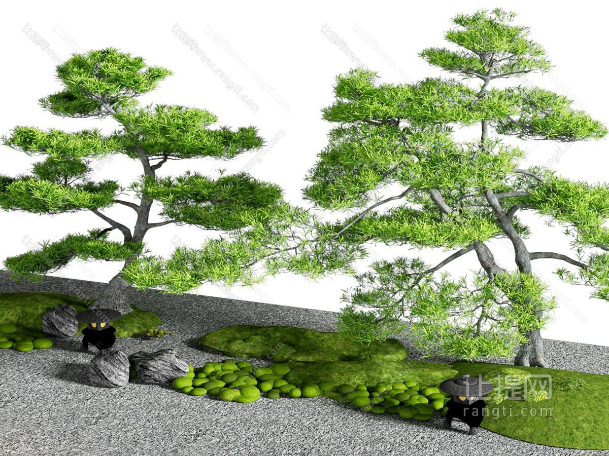 新中式松树 花草景观园艺小品