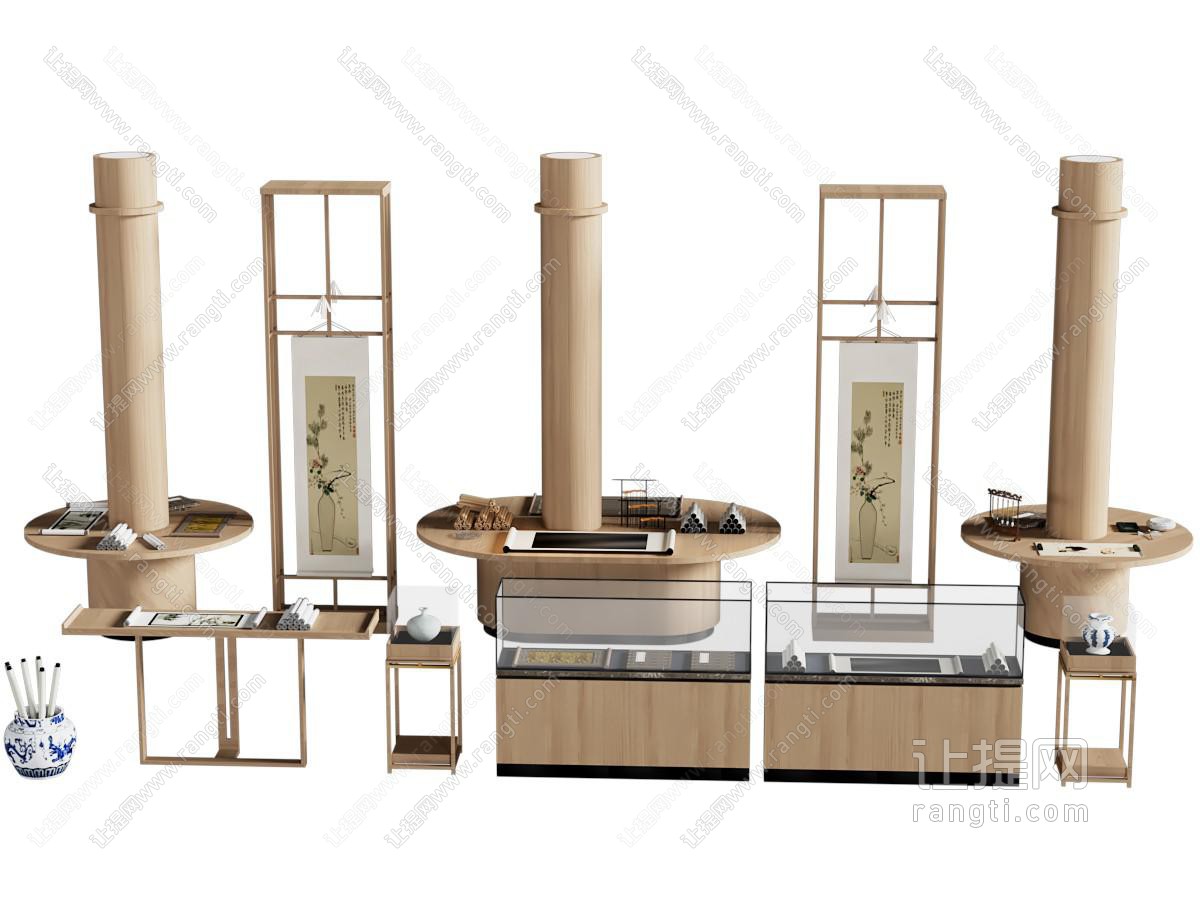 现代中式展台 展架 柱子展台 包柱