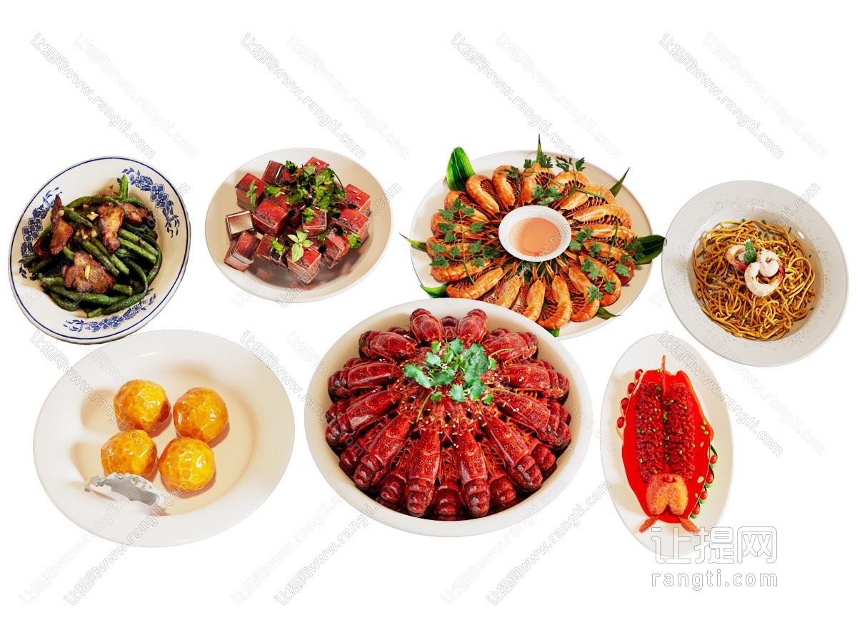 厨房食物 龙虾鱼红烧肉等