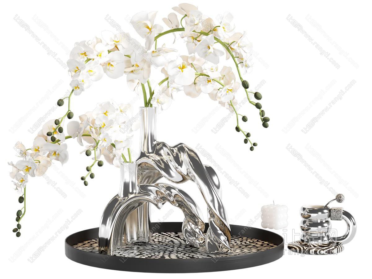 现代花瓶 金属花瓶 兰花
