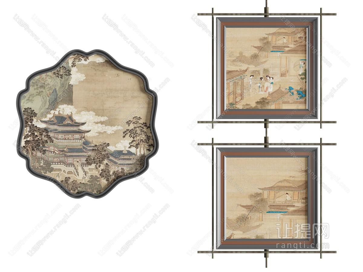 新中式装饰画 墙饰 建筑 挂画 挂画