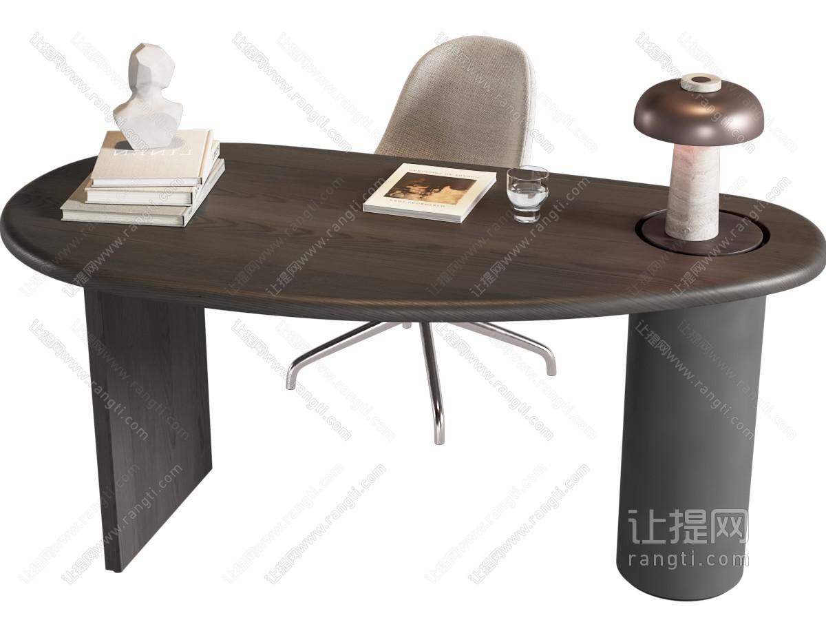 现代书桌椅 椭圆形书桌 台灯