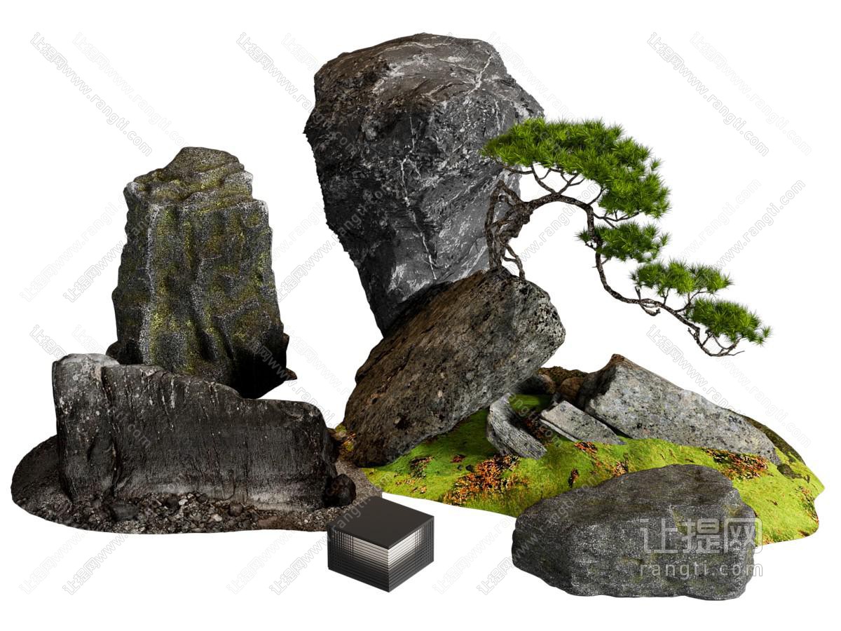现代石头 景观石 庭院石 庭院小品 松树